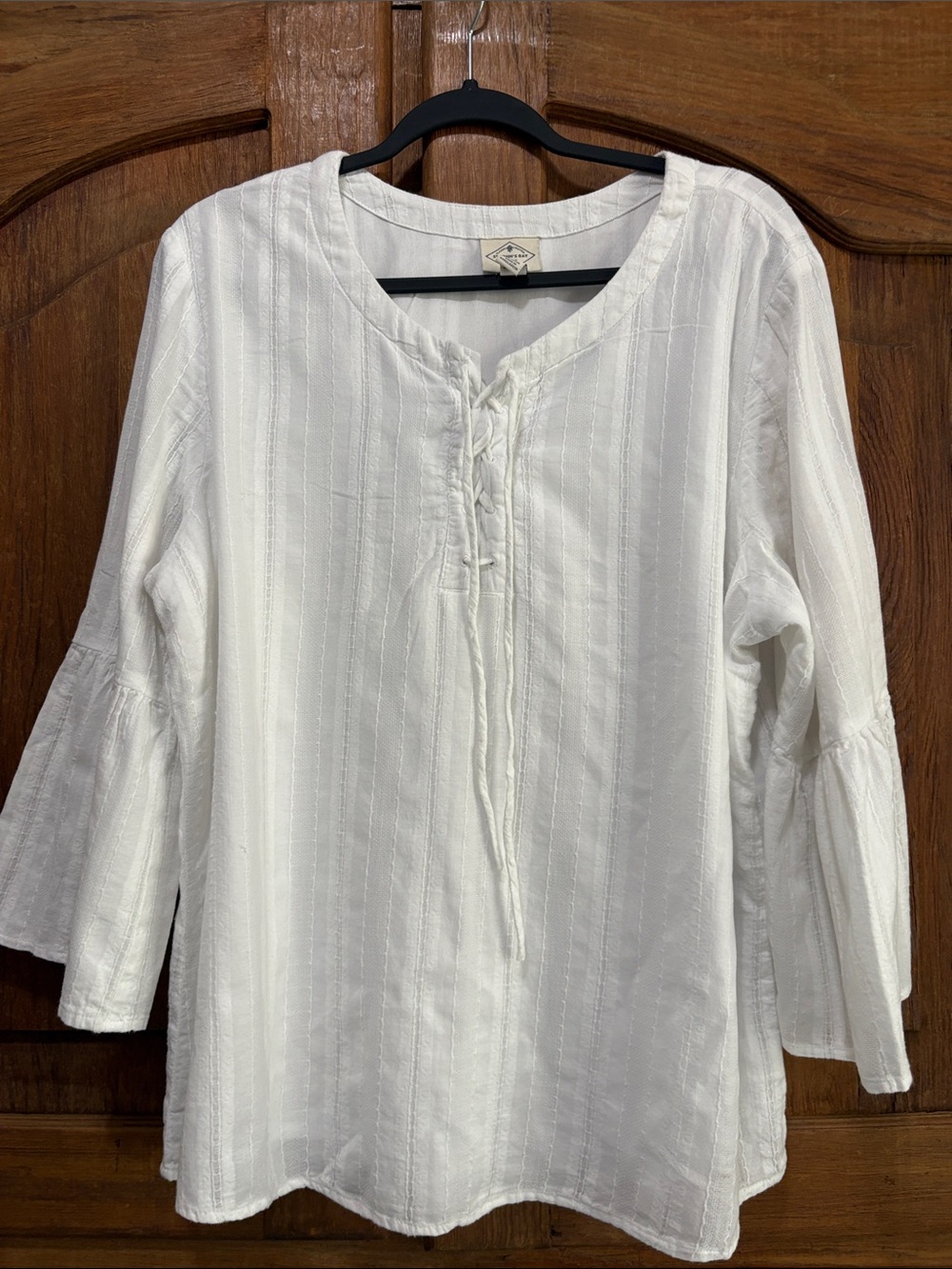 St. John's Bay White Lace-Up Peasant Blouse